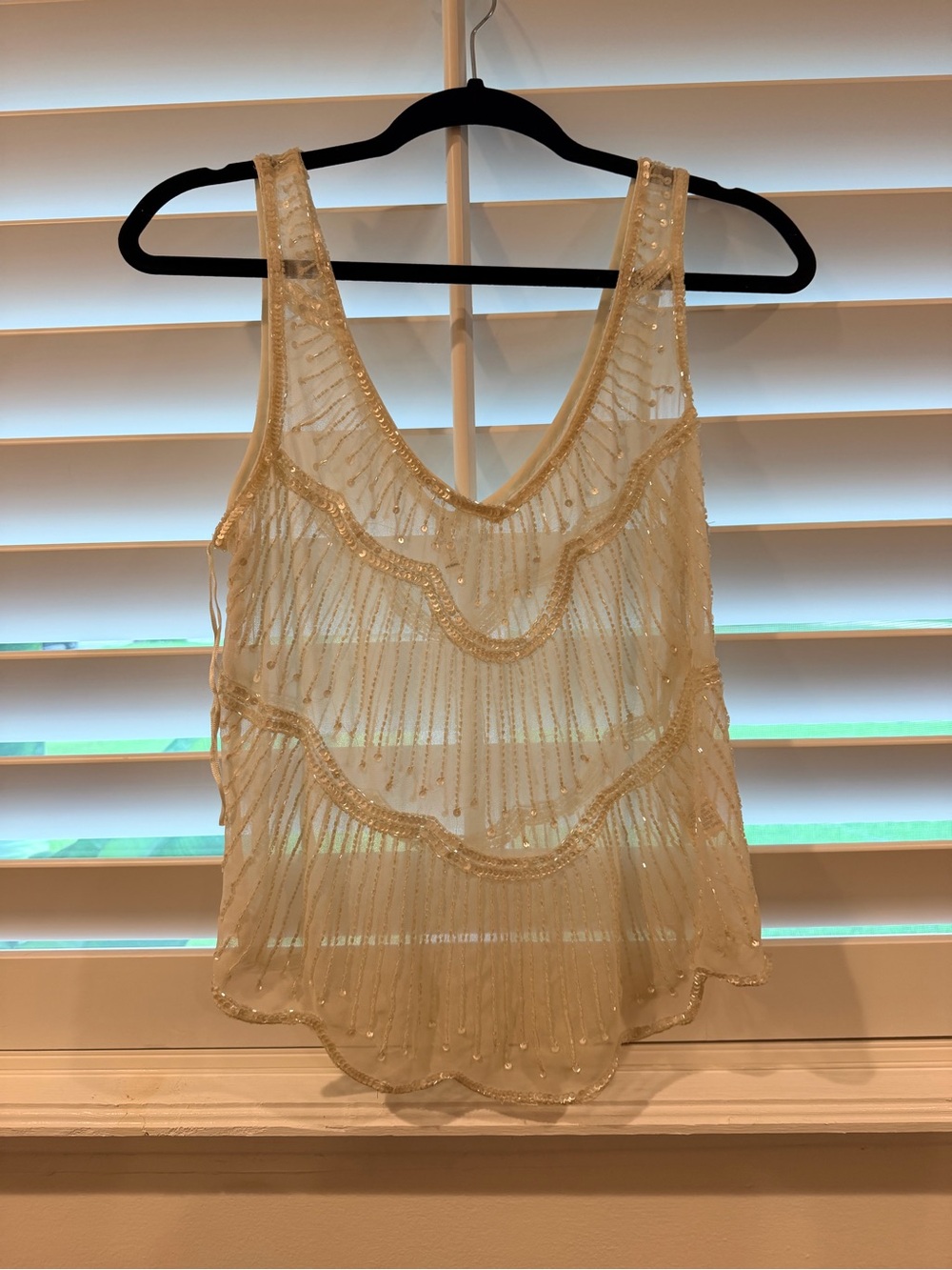 Willow & Clay Ivory Beaded Sheer Tank - Scalloped Layers